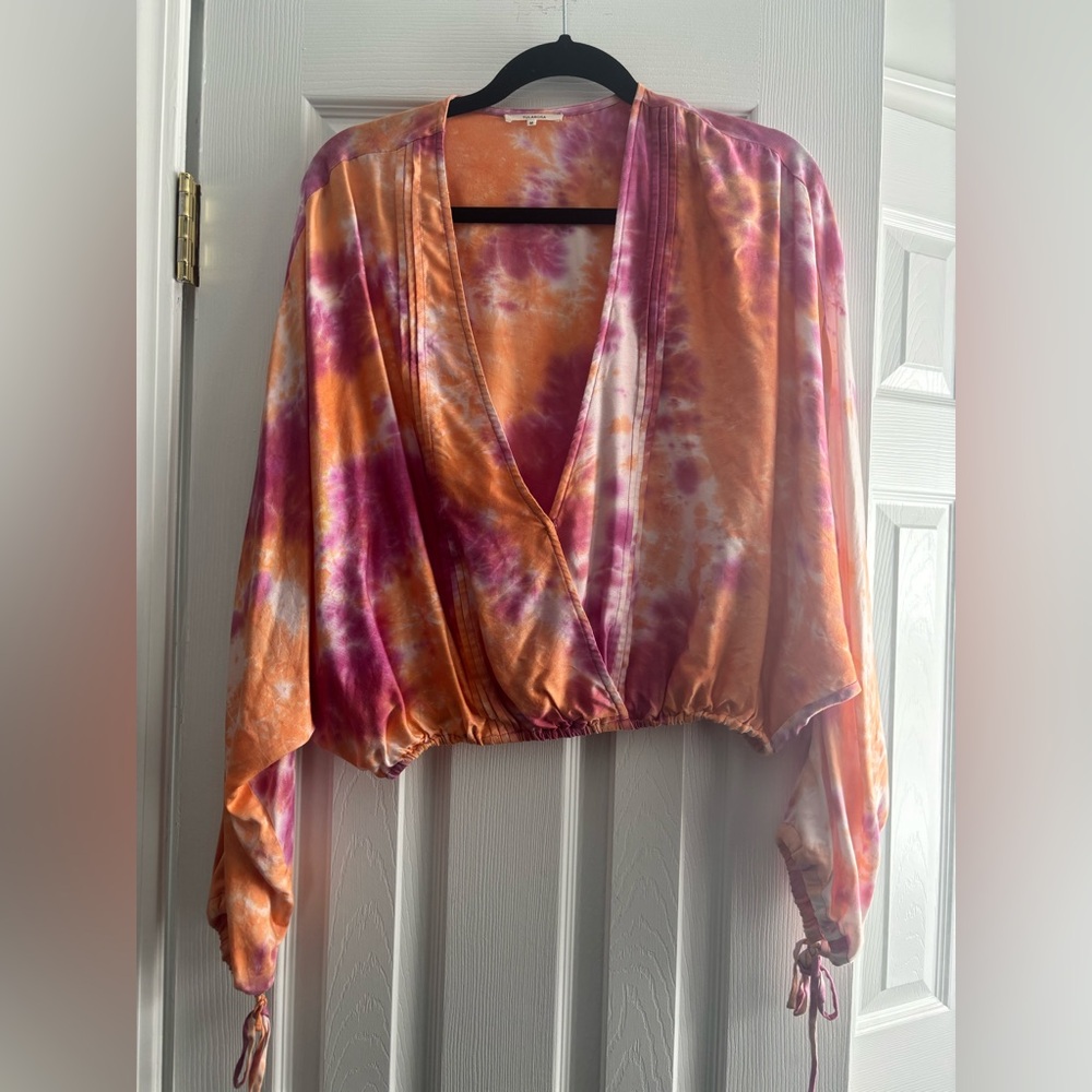 Tularosa Tie-Dye Wrap Blouse - Orange and Pink